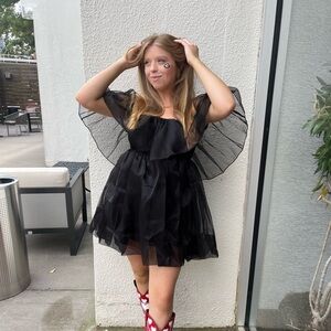 Sheer Black Tiered Ruffle Babydoll Dress